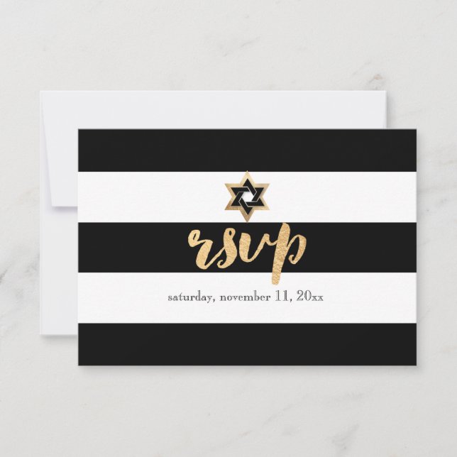 PixDezines rsvp black/white/stripes bar mitzvah Card (Front)