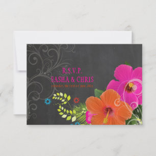 PixDezines rsvp chalkboard+hibiscus+fern Card