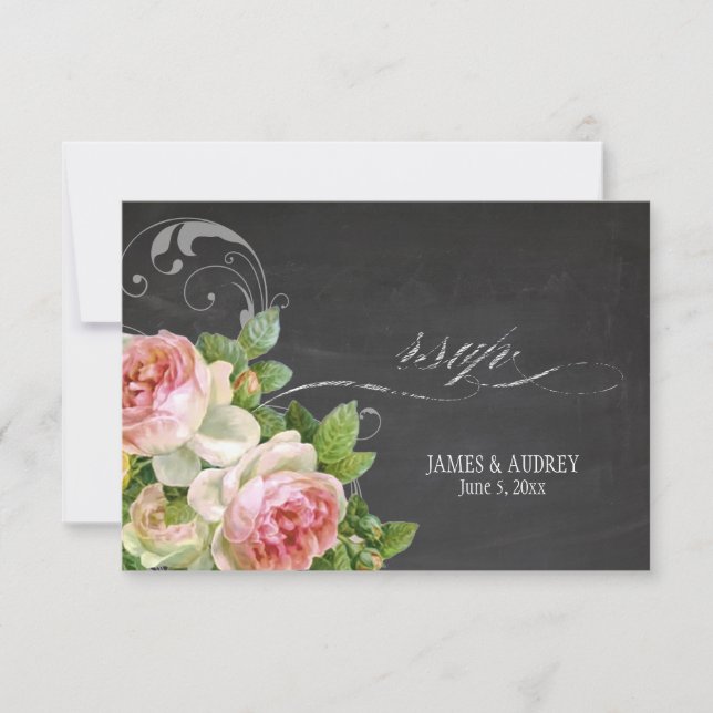 PixDezines rsvp chalkboard+vintage roses+swirls (Front)
