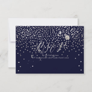 PixDezines RSVP Dazzled/Faux Silver/Navy Blue Card