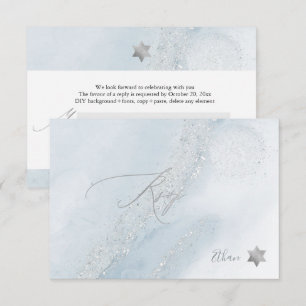 PixDezines RSVP Dusty Blue Alcohol+Ink Mitzvah ✡ Card