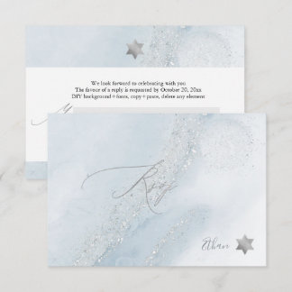 PixDezines RSVP Dusty Blue Alcohol+Ink Mitzvah ✡ Card
