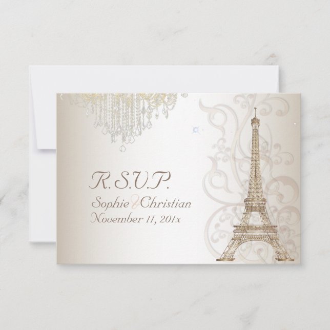PixDezines RSVP Faux Bronze Eiffel Tower/Champagne Card (Front)