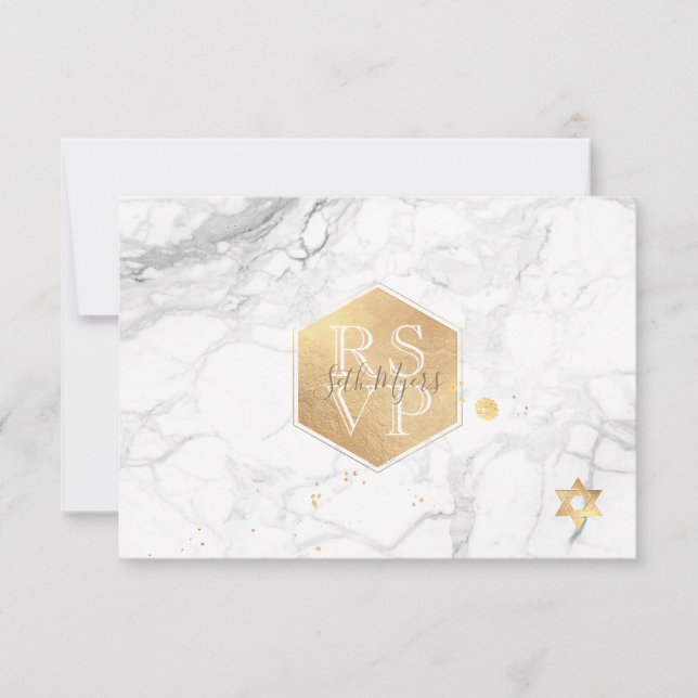 PixDezines RSVP Faux Gold Honeycomb Bar Mitzvah ✡ Card (Front)