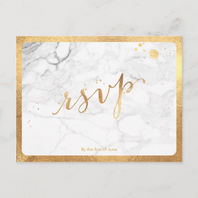 PixDezines RSVP/FAUX GOLD/MARBLE/FUN SCRIPT Invitation Postcard (Front)