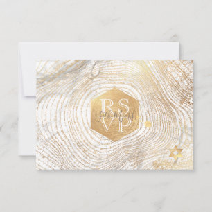PixDezines RSVP Faux Gold Tree Rings Bar Mitzvah ✡ Card