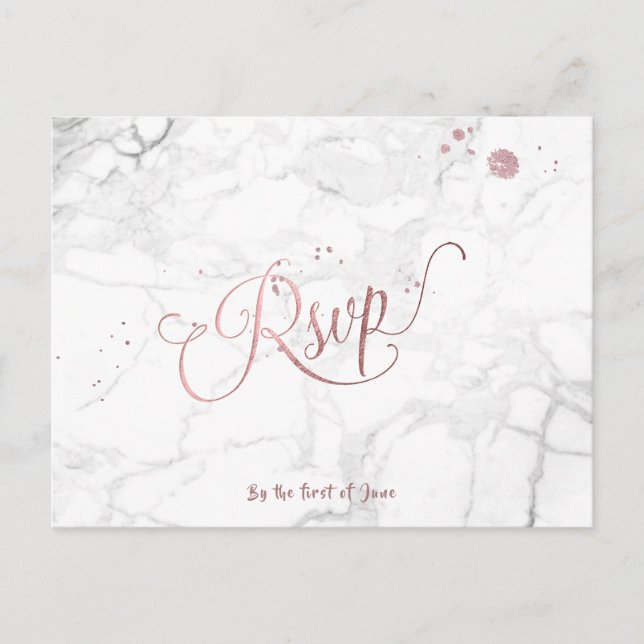 PixDezines RSVP/FAUX ROSE GOLD/MARBLE Invitation Postcard (Front)