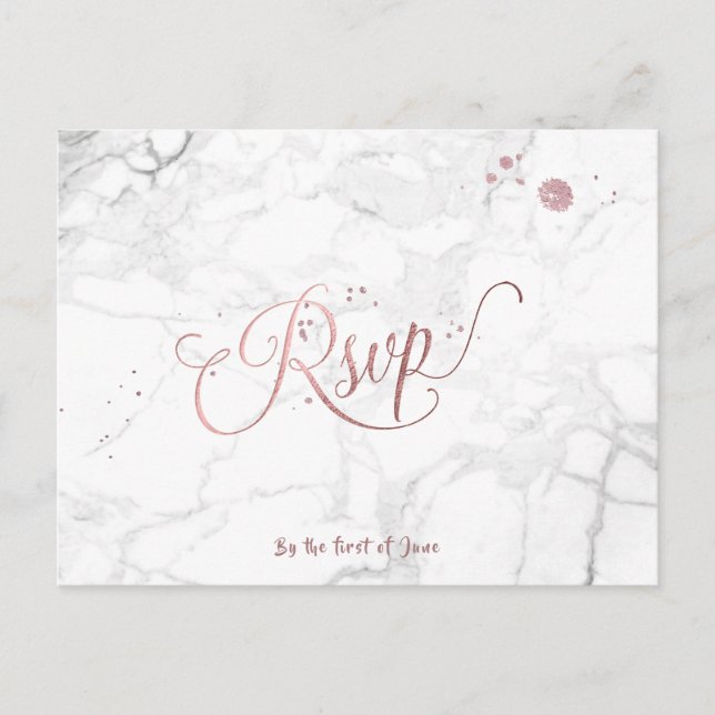 PixDezines RSVP/FAUX ROSE GOLD/MARBLE Invitation Postcard (Front)