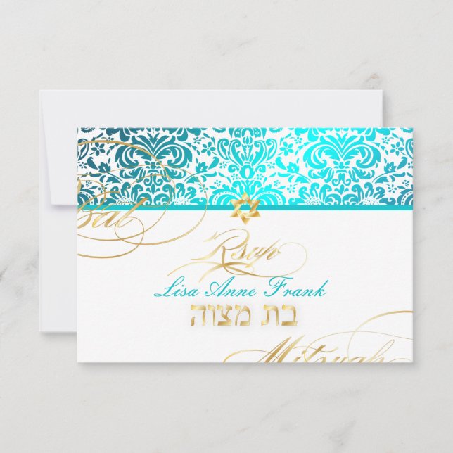 PixDezines rsvp Fidora Damask, Bat Mitzvah (Front)