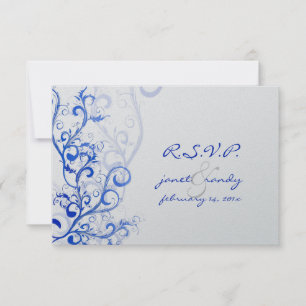 PixDezines rsvp Flourish/swirls leaves/blue Card