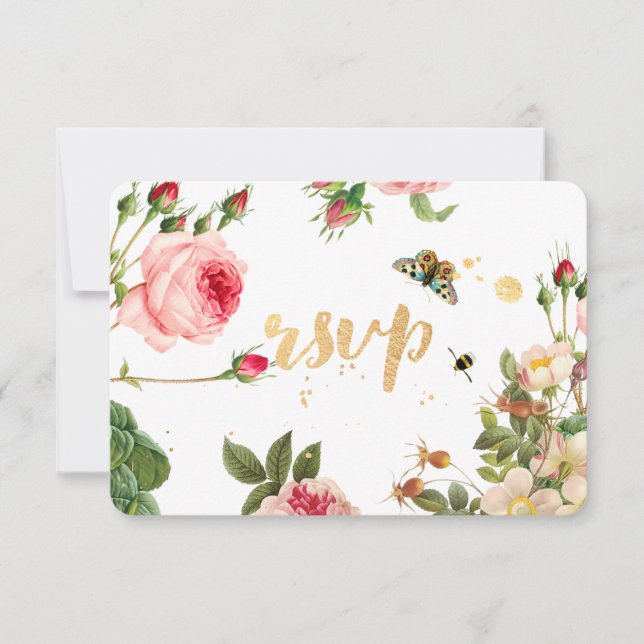 PixDezines RSVP Garden/Rose Buds/peonies/Redoute Card (Front)