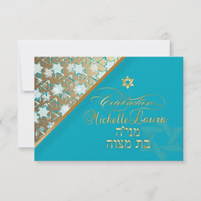 PixDezines rsvp grunge bar mitzvah/blue/gold (Front)
