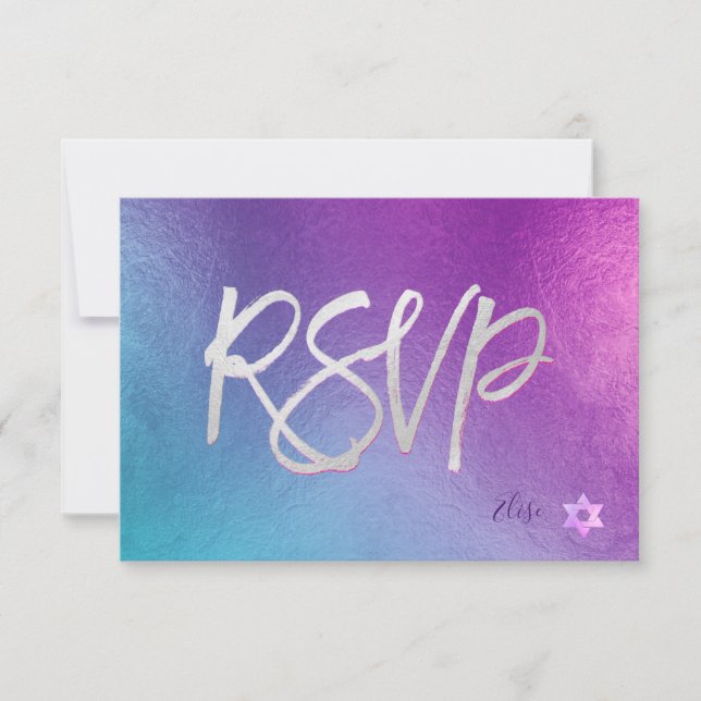 PixDezines RSVP H2 Ombre Purple+Pink Bat Mitzvah✡ Card (Front)
