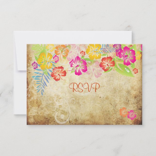 PixDezines RSVP Hibiscus + Swirls Card (Front)