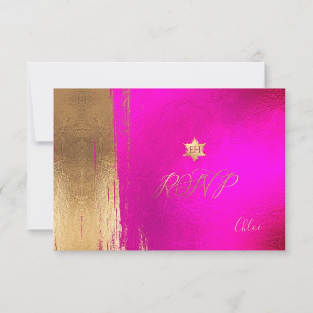 PixDezines RSVP Hot+Flashy Pink Mitzvah ✡ Card (Front)
