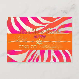 PixDezines rsvp Hot Pink+Orange Zebra, Bat Mitzvah