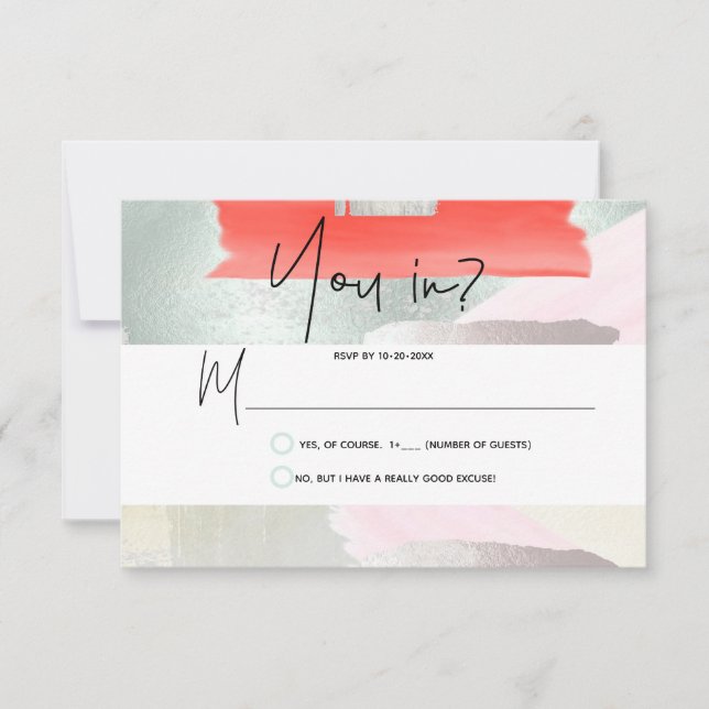 PixDezines RSVP Living Coral Seafoam Mist Card (Front)