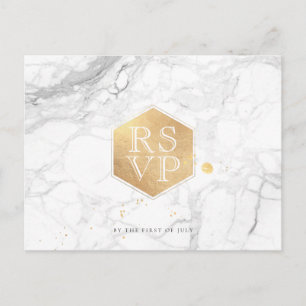PixDezines RSVP/MARBLE+FAUX GOLD HONEYCOMB Invitation Postcard