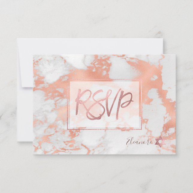 PixDezines RSVP Marble Rose Gold Bat Mitzvah ✡ Card (Front)