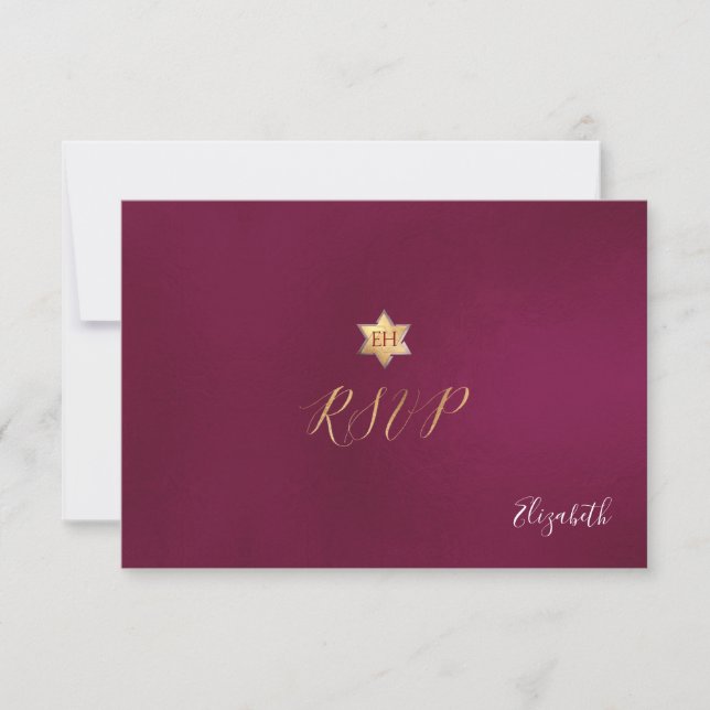 PixDezines RSVP minimalist Dahlia Red Mitzvah ✡ Card (Front)
