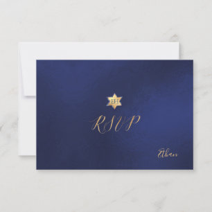 PixDezines RSVP minimalist Navy Blue Mitzvah ✡ Card