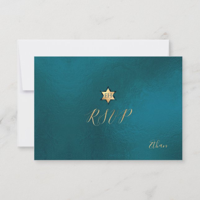 PixDezines RSVP minimalist Teal Green Mitzvah ✡ Card (Front)