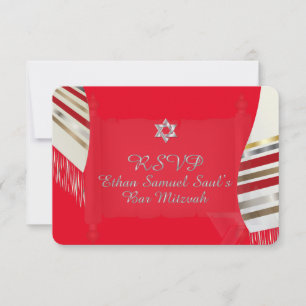 PixDezines RSVP MITZVAH/RED TALLIT/DIY Background Card