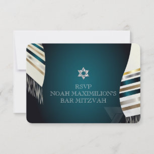 PixDezines RSVP Mitzvah/teal tallit/diy background Card