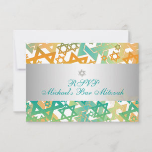 PixDezines rsvp mod stars/bar mitzvah/orange+teal Card