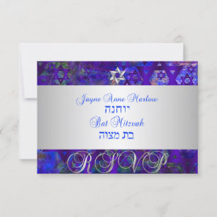 PixDezines rsvp mod stars/Bar Mitzvah/violet Card