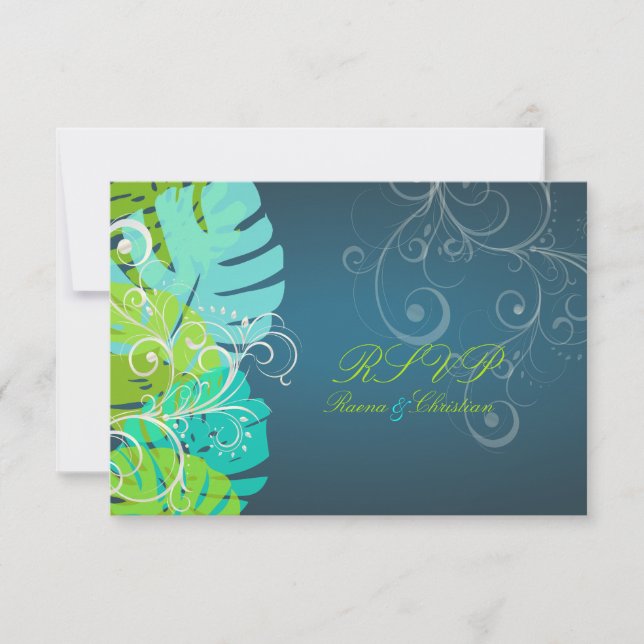 PixDezines rsvp Monstera/Lime+Aqua Card (Front)