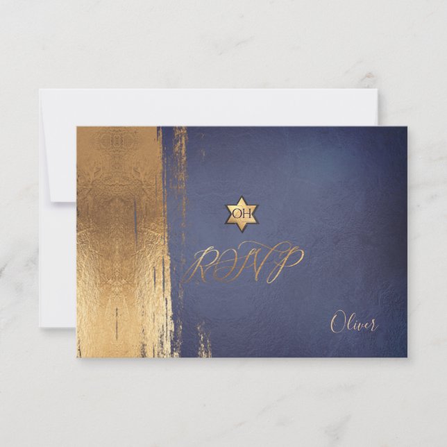 PixDezines RSVP Navy Blue Mitzvah ✡ Card (Front)