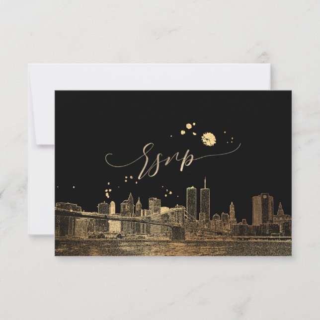 PixDezines RSVP NYC Skyline/Faux Gold Card (Front)