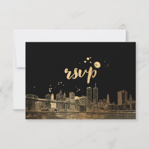 PixDezines RSVP NYC Skyline/Faux Gold Card