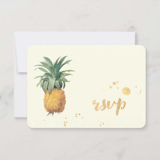 PixDezines rsvp Pineapples/Gold Brush Strokes Card (Front)
