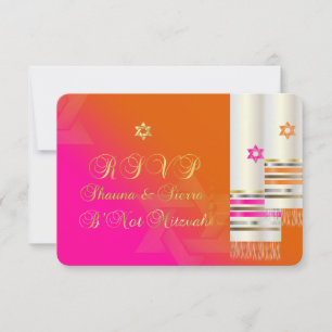 PixDezines RSVP Pink/Orange B'not mitzvah Card