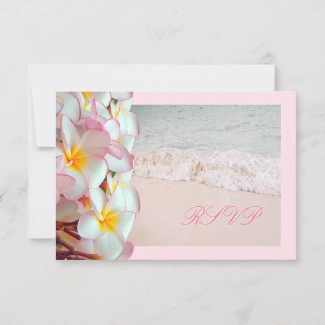 PixDezines RSVP PINK PLUMERIA/BEACH/DIY trim Card (Front)