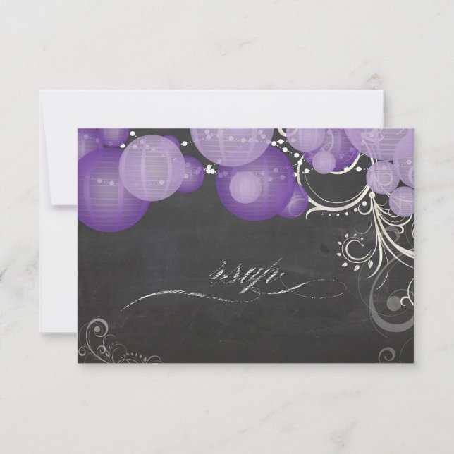 PixDezines rsvp purple lanterns+chalkboard Card (Front)