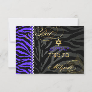 PixDezines rsvp Purple Zebra Stripes, Bat Mitzvah Card