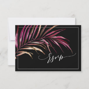 PixDezines RSVP, Red Palm Fronds Faux Gold RSVP Card