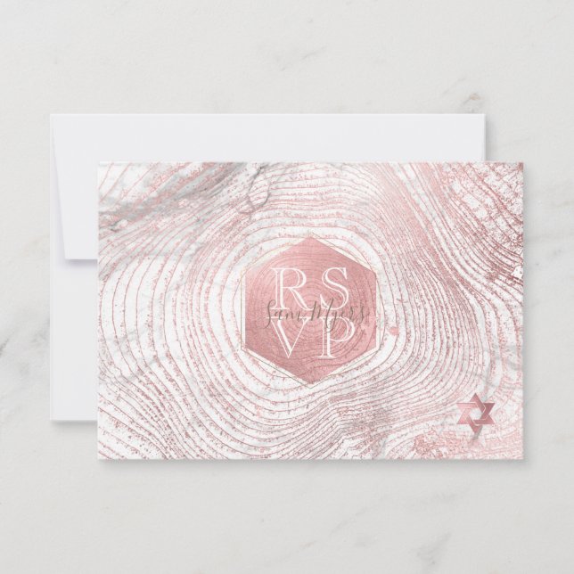 PixDezines RSVP Rose Gold Tree Rings Bat Mitzvah ✡ Card (Front)
