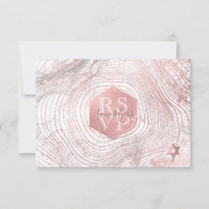 PixDezines RSVP Rose Gold Tree Rings Bat Mitzvah ✡ Card
