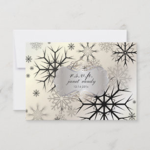 PixDezines rsvp Snowflakes, Black, Winter Wedding Card