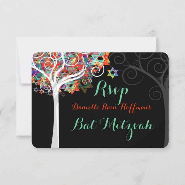 PixDezines rsvp tree of life Bat Mitzvah/bar Card (Front)