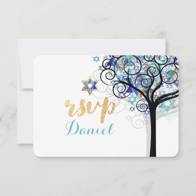 PixDezines rsvp tree of life Bat Mitzvah Card (Front)