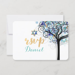 PixDezines rsvp tree of life Bat Mitzvah Card