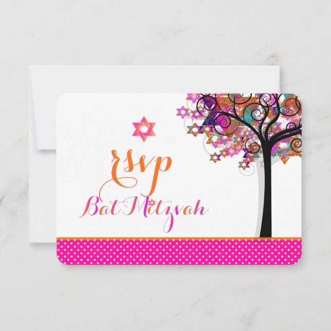 PixDezines RSVP Tree of Life Bat Mitzvah Card (Front)