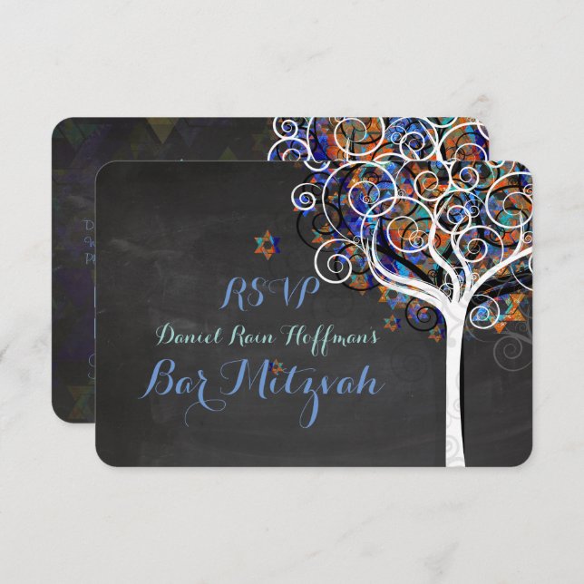 PixDezines rsvp tree of life Bat Mitzvah Invitation (Front/Back)