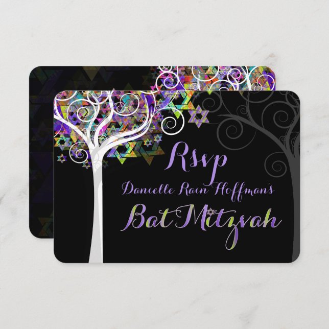 PixDezines rsvp tree of life Bat Mitzvah Invitation (Front/Back)
