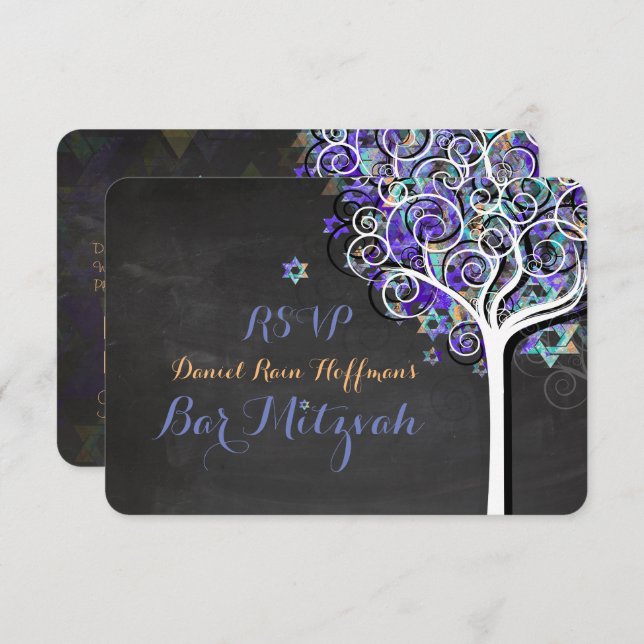 PixDezines rsvp tree of life Bat Mitzvah Invitation (Front/Back)